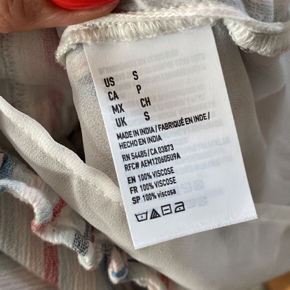 AEO American Eagle Outfitters Stripe Vneck Romper Red Blue - Picture 10 of 11